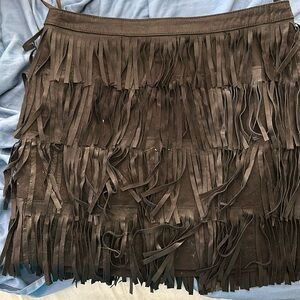 Leather fringe miniskirt, zipper back